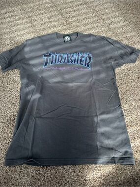 Thrasher Black Tee with Blue-Purple Flame Logo